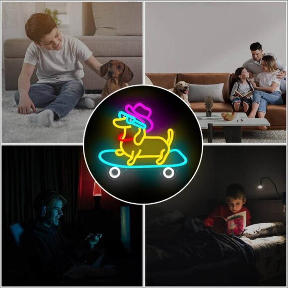 New Skateboard Dog Neon Sign, Dimmable LED Wall Light for Room Decor & Pet Shop - Picture 7 of 7